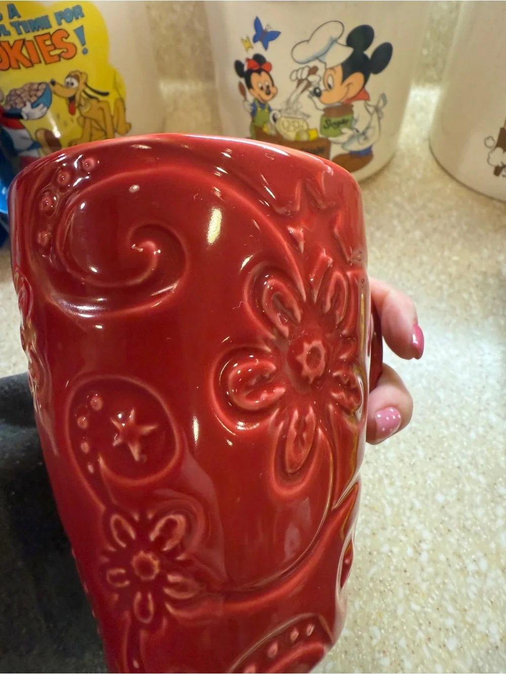 Starbucks Red Embossed Floral Ceramic Coffee Mug 2009